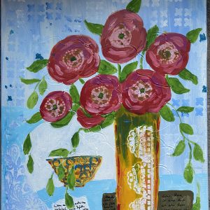 rote Blumen in Vase 40x50 Acryl
